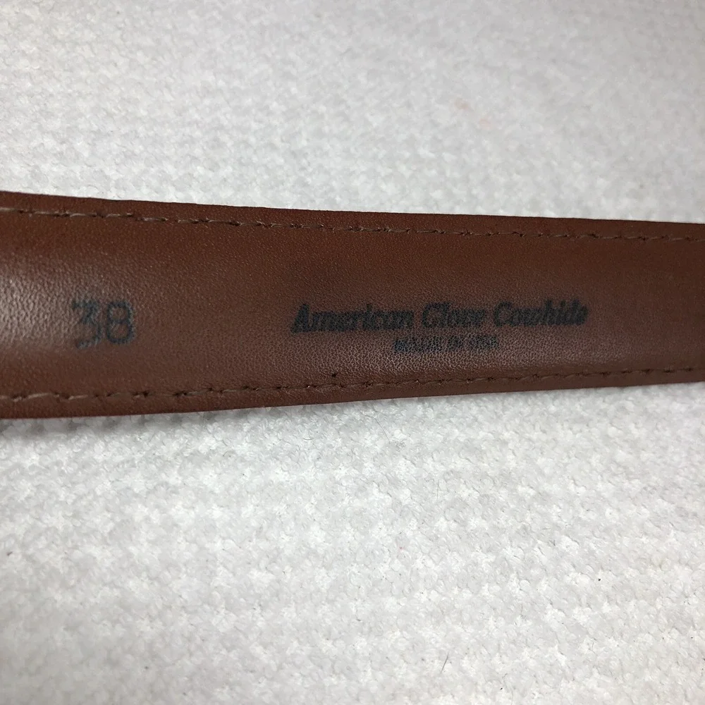 Johnston & Murphy belt mens 36-38 brown leather cowhide dress work stitching USA